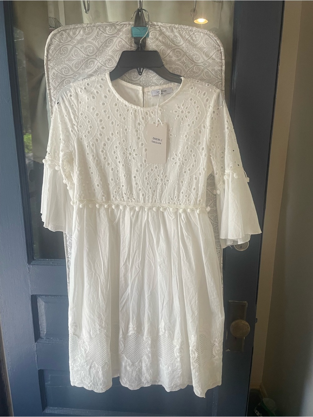 Lilie Rose Boho Eyelet White Peasant Dress NWT